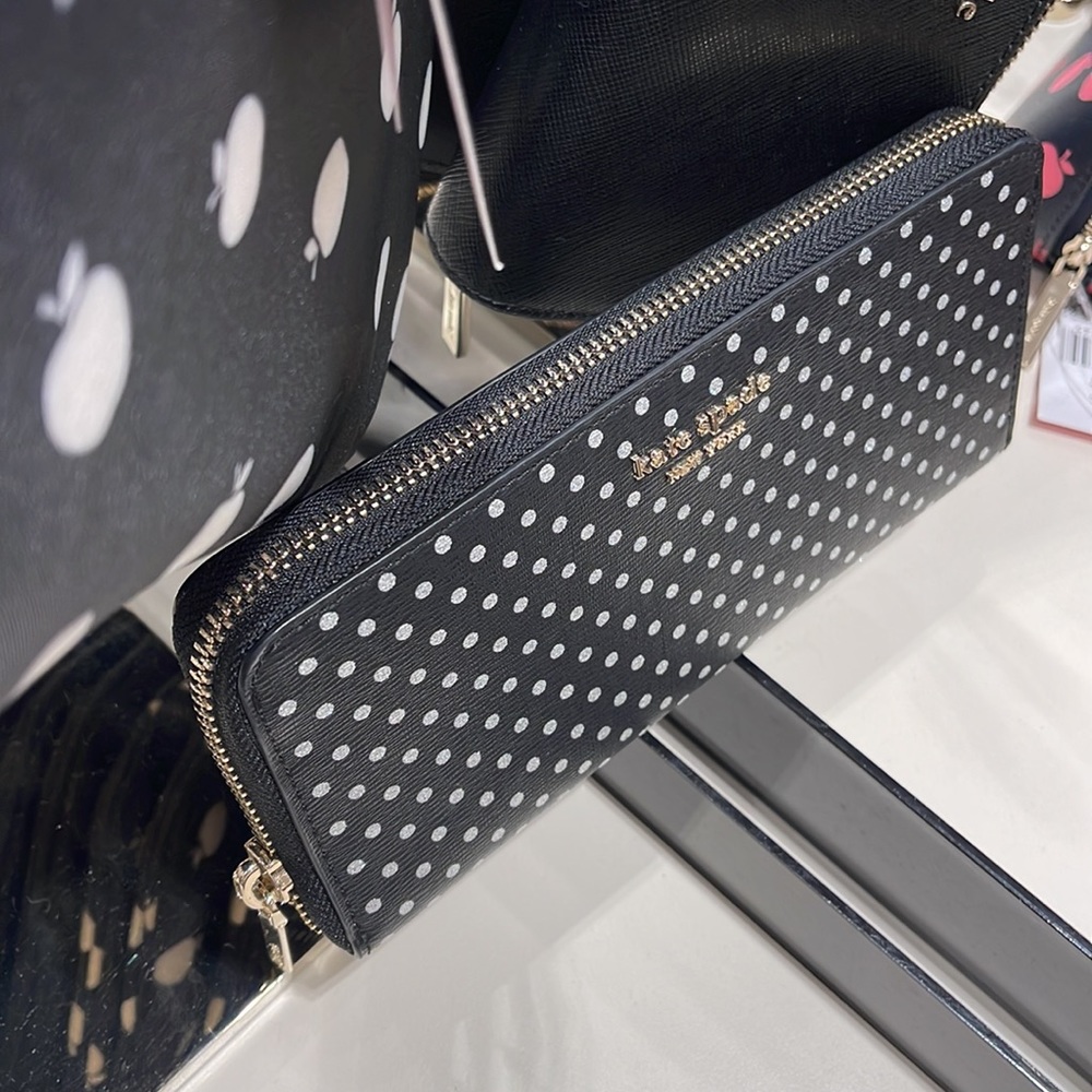 Kate Spade Spencer Metallic Dot Slim Continental Wallet in Black Multi k4546 - Picture 3 of 16